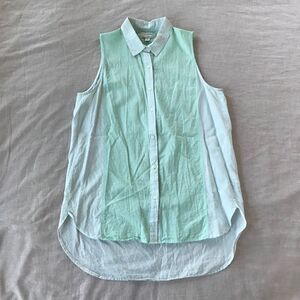 Blue and Green Sleeveless Button-Down Top Size XS